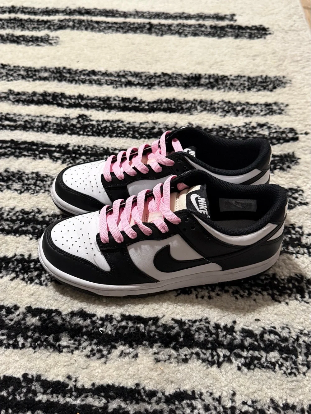 Nike Black & White Dunk Low with Pink Laces